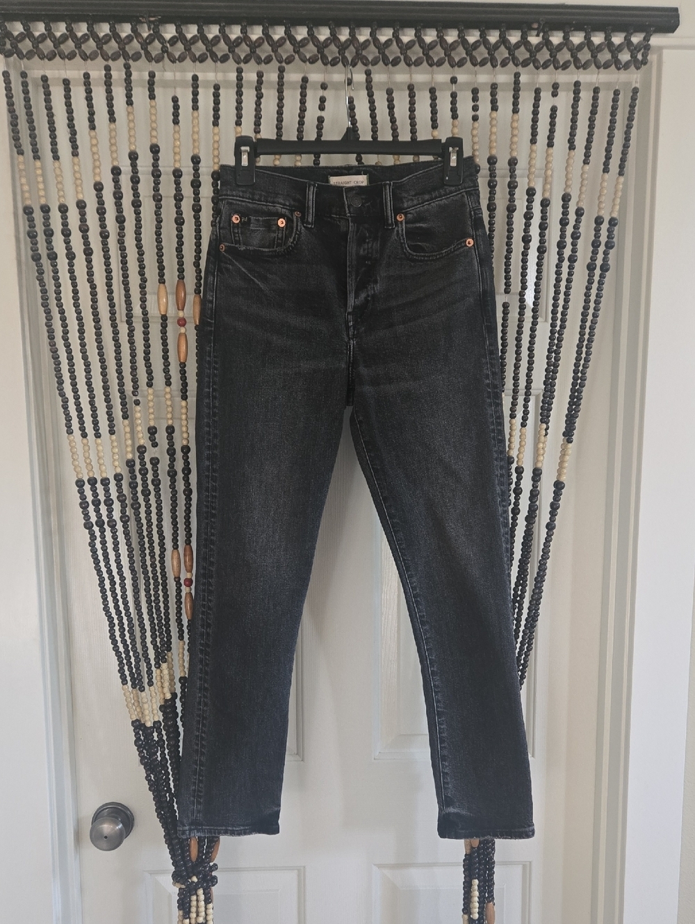 Black High-Rise American Eagle Premium Straight Crop Jeans